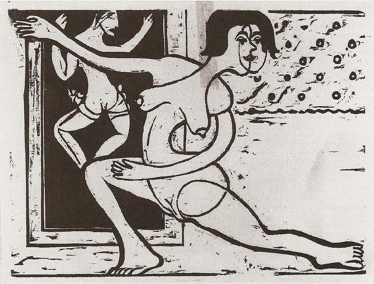 Ernst Ludwig Kirchner Practising dancer - Wood-cut oil painting image